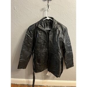 Navarre Leather Co Jacket Womens Size Lg Leather Full Zip Belted Patchwork Biker